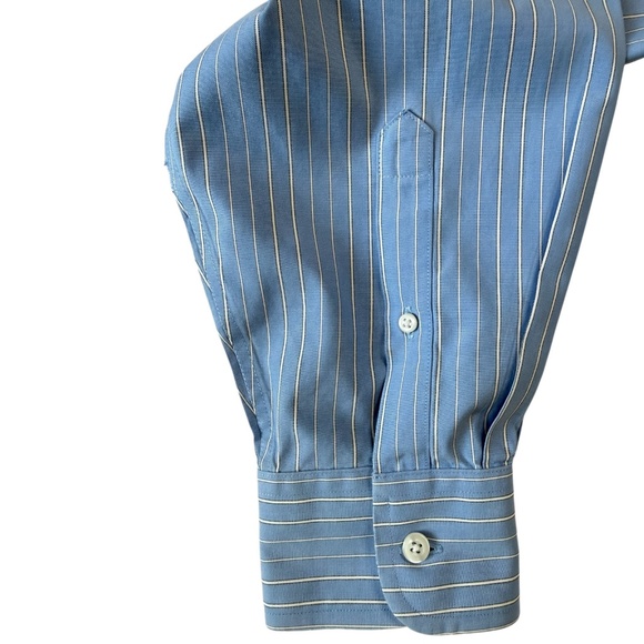 Vintage 80s Roundtree & Yorke Gold Label Pinpoint Non-Iron Dress Shirt 16.5 Blue - Picture 5 of 13